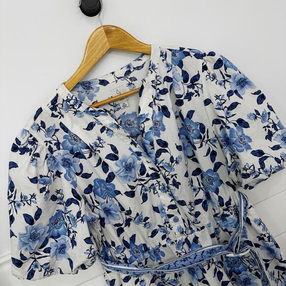 Women’s Joie Blue Floral Puff Sleeve Belated Sundress Size 14 - Picture 2 of 7